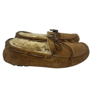 UGG Australia Dakota Suede Fur Lined Slip On Moccasins Loafers Chestnut Womens 8